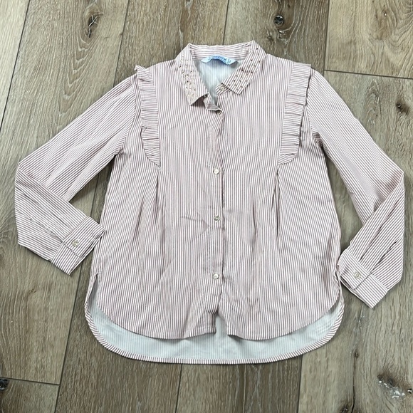 Mayoral Striped Button Down Striped Pink & White Blouse with a Shimmer - Picture 1 of 8